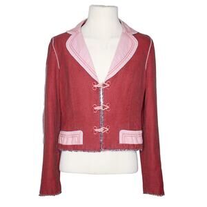 Marc Jacobs Vintage Y2K Red Pink Plaid Fringe Blazer 2000s 00s SZ S